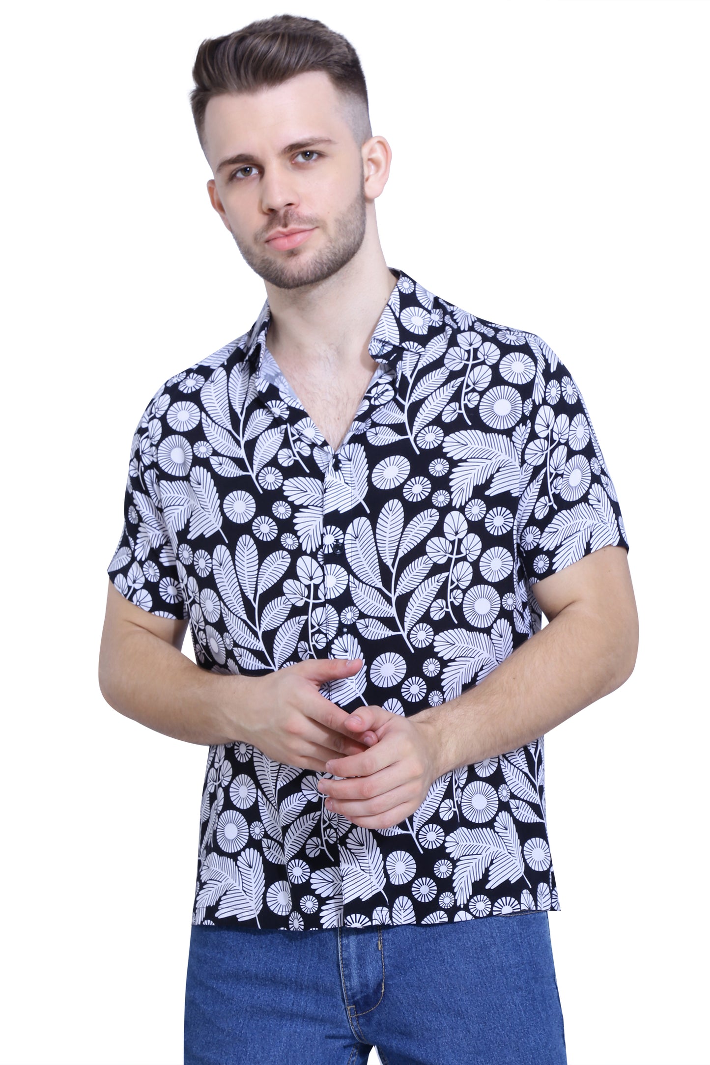 Black White Floral Shirt