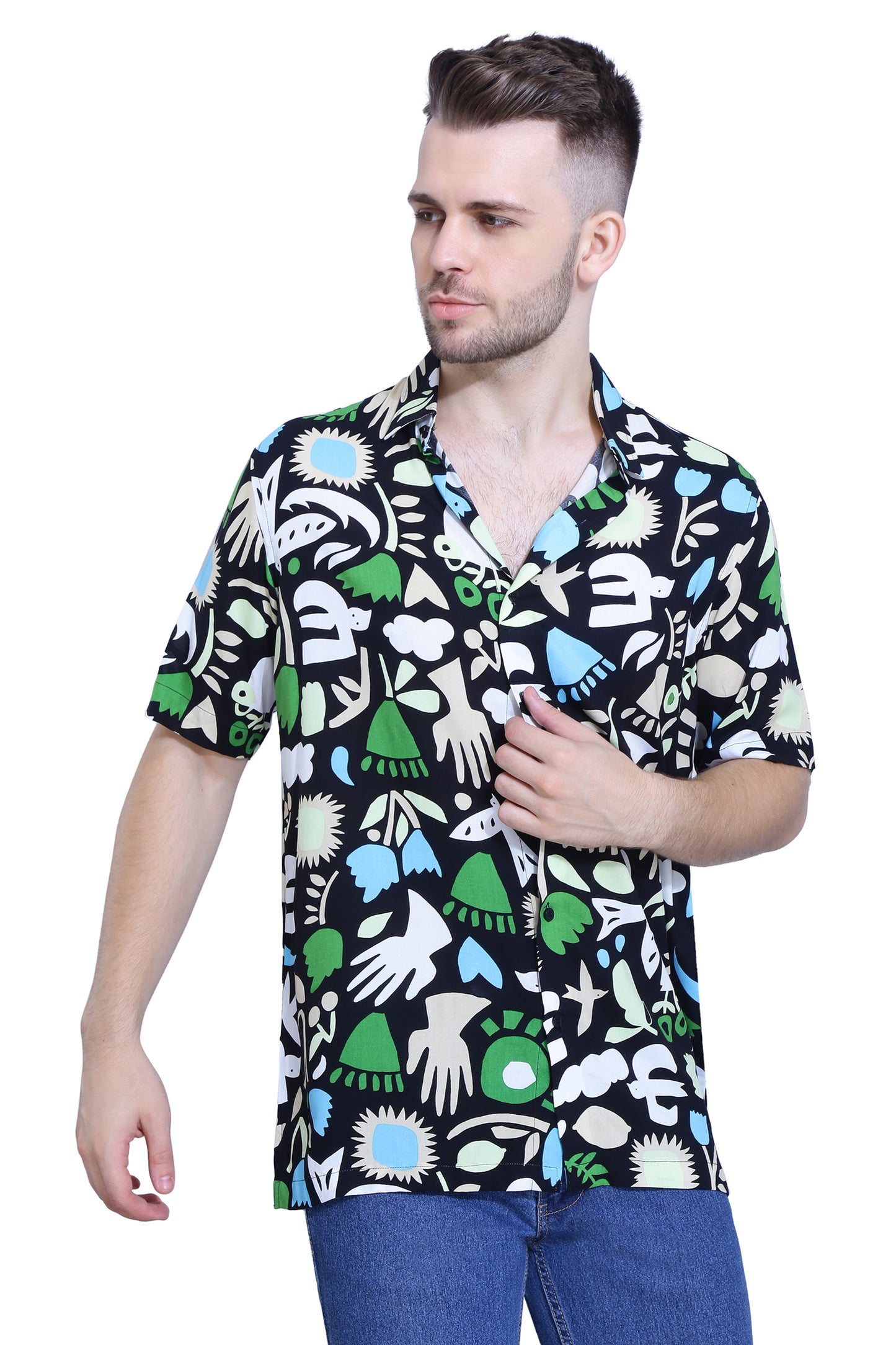 Black Multicolour Abstract Shirt