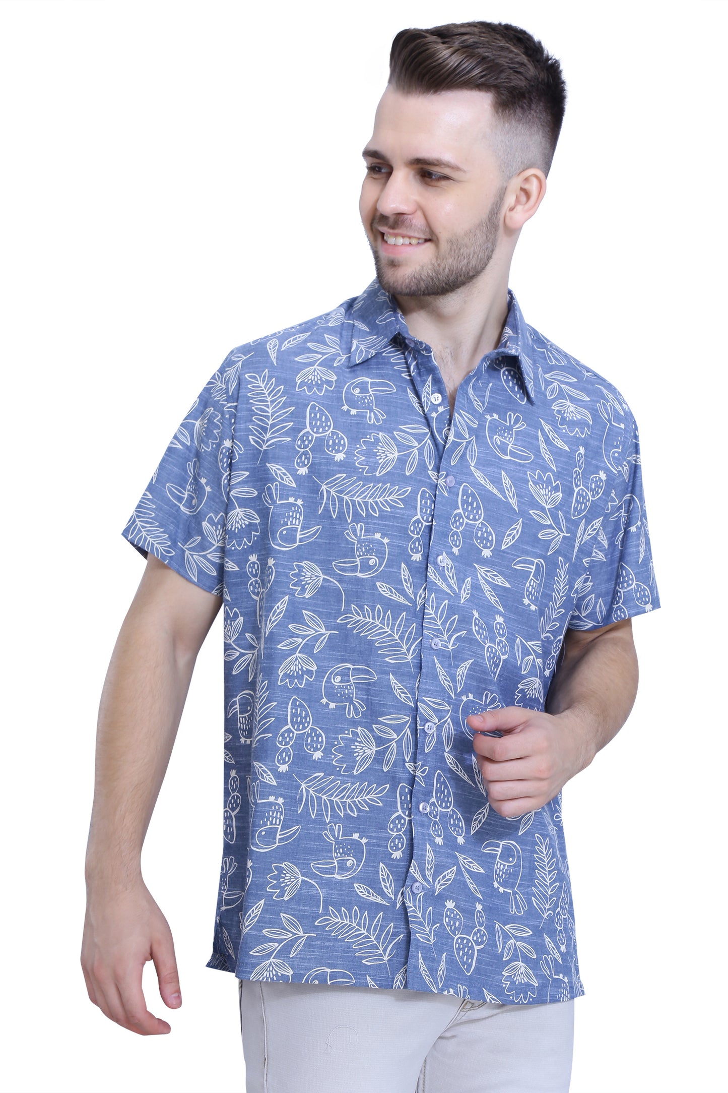 Denim Blue Cotton Printed Shirt