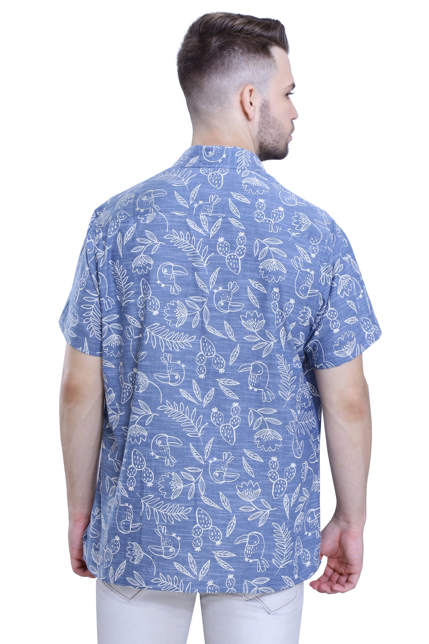 Denim Blue Cotton Printed Shirt