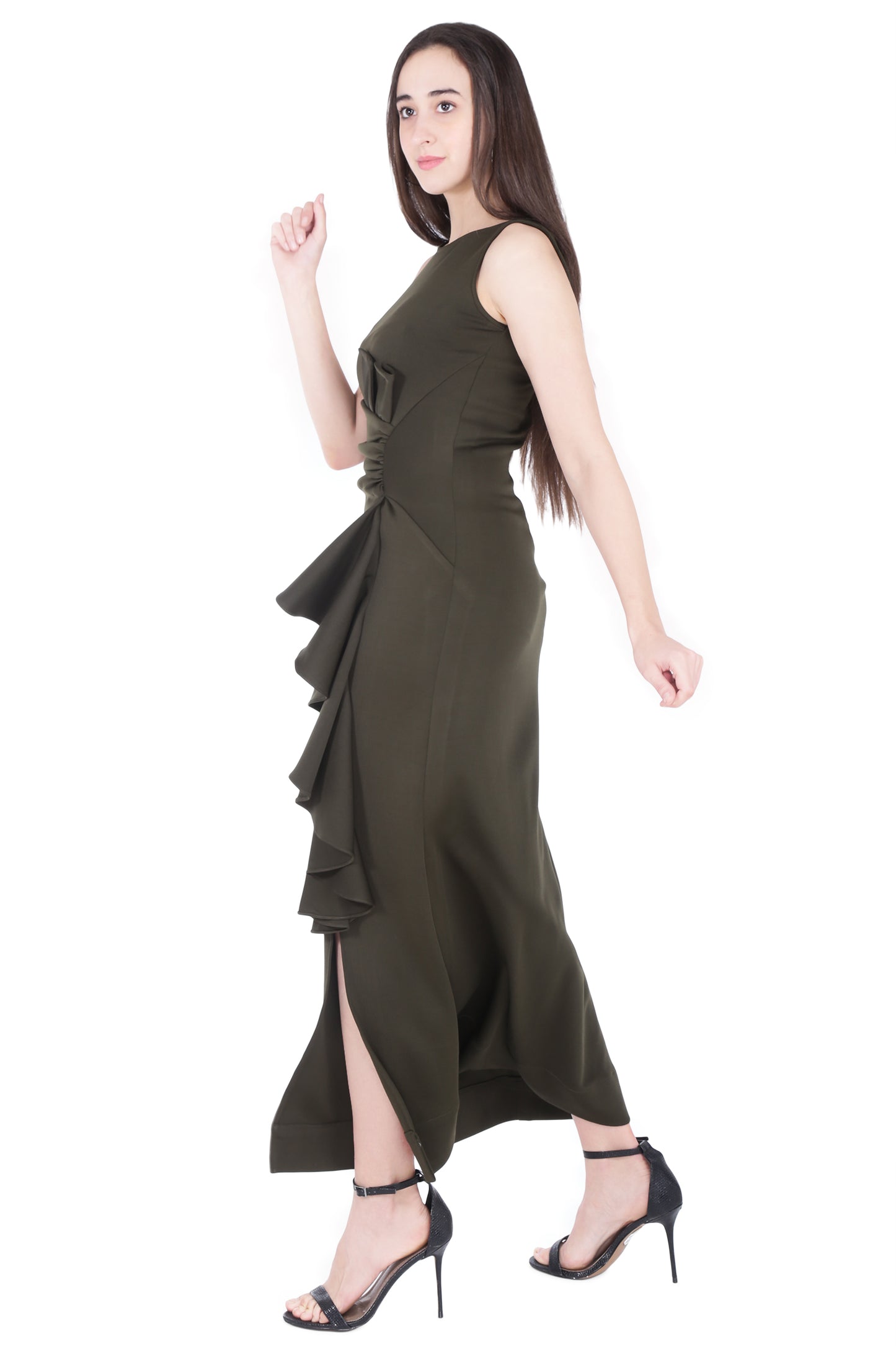 Olive Ruffle Gown