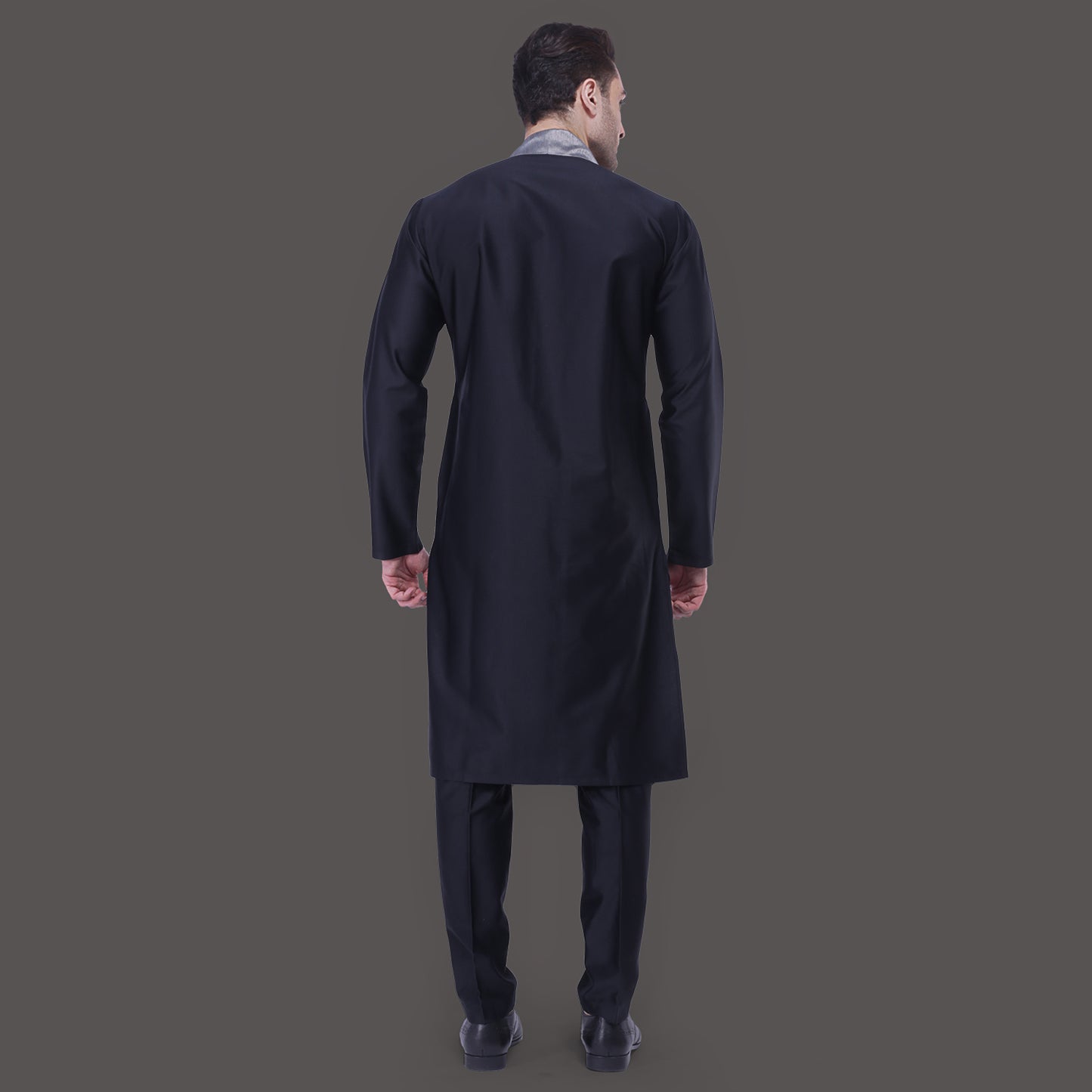 Black Kurta with Attached Drape Set