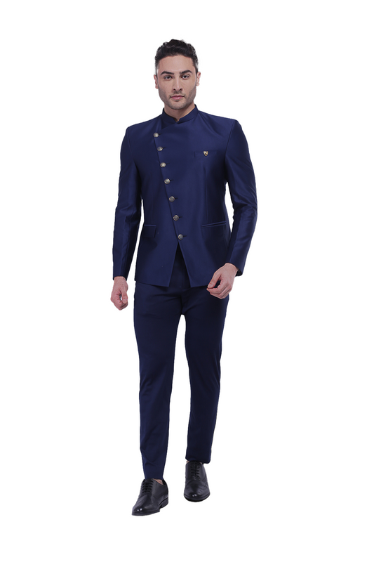 Navy Blue Asymetrical Bandgala Set