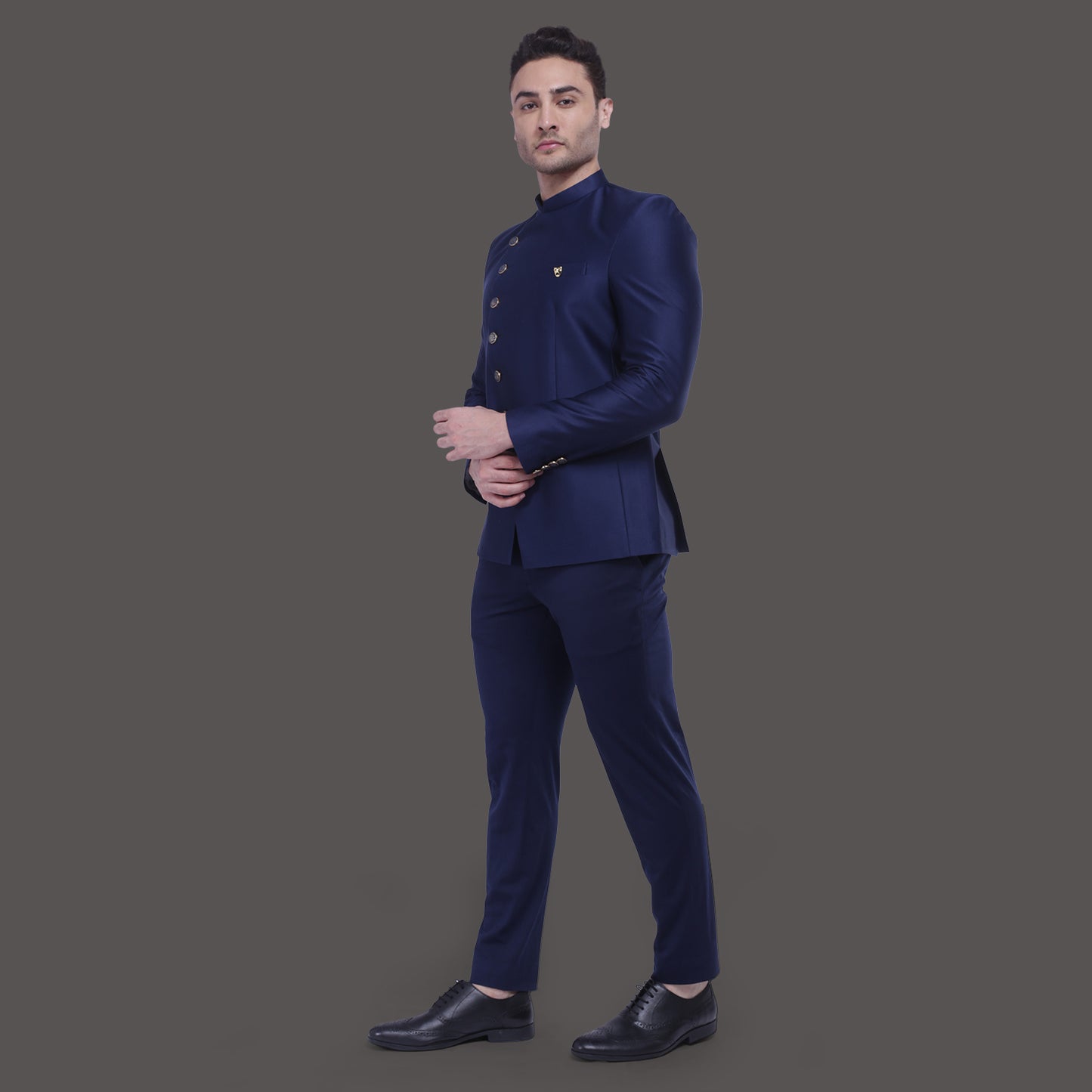 Navy Blue Asymetrical Bandgala Set