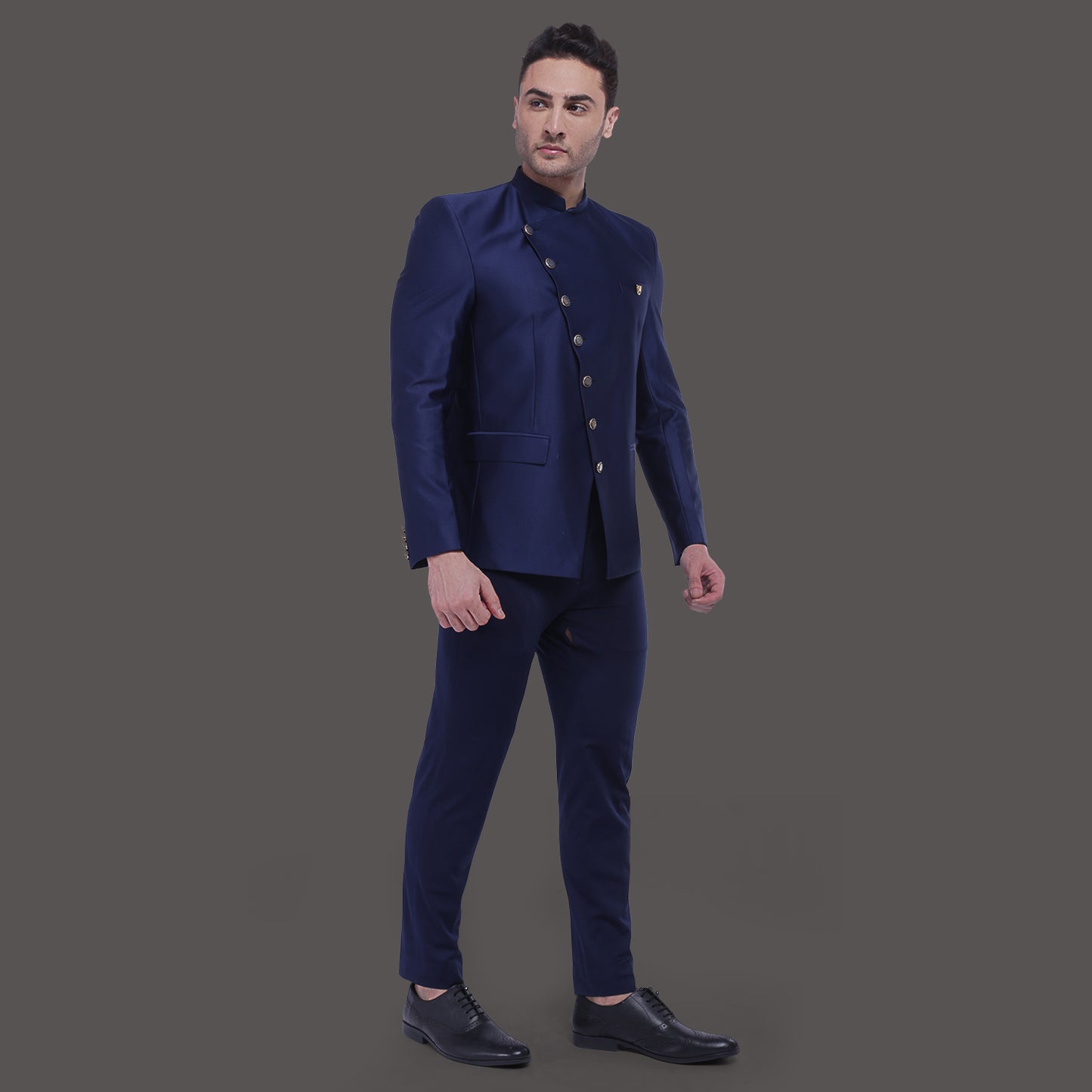 Navy Blue Asymetrical Bandgala Set