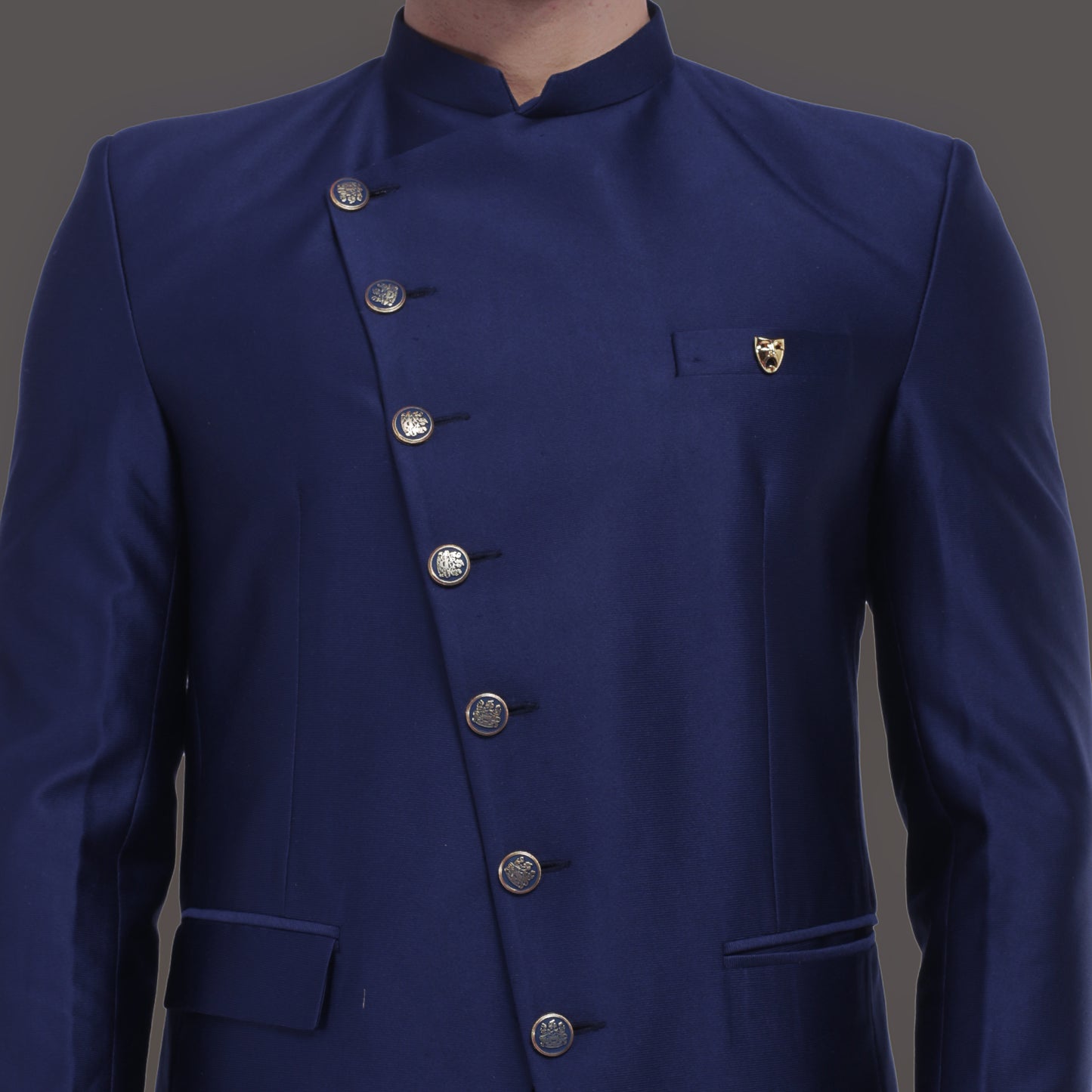 Navy Blue Asymetrical Bandgala Set