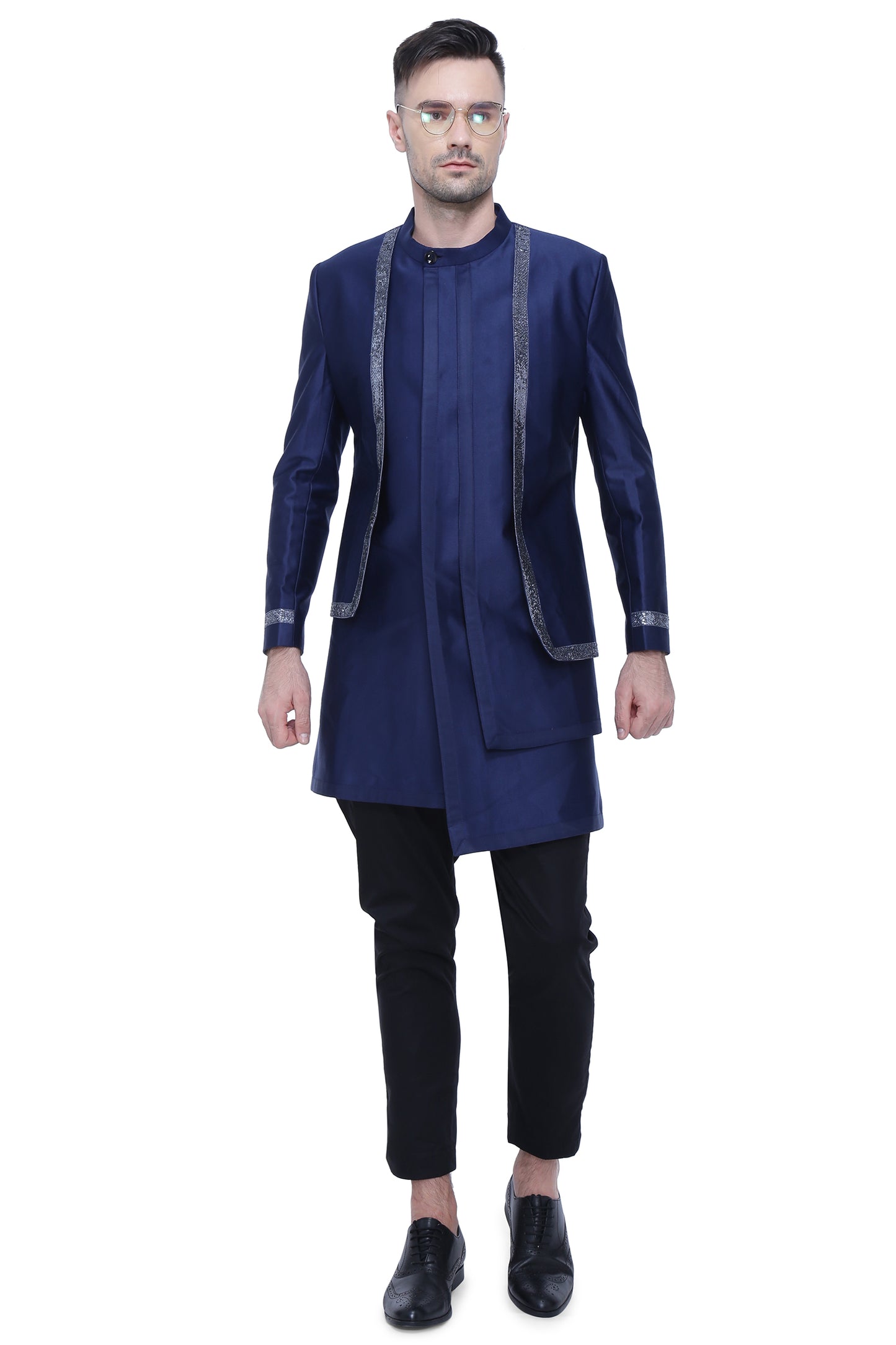 Navy Blue Layered Bandgala