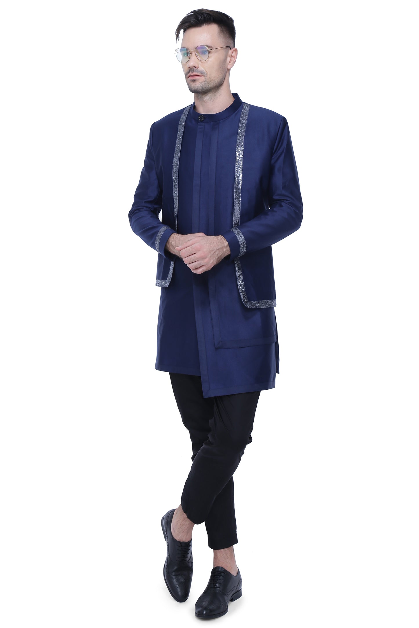 Navy Blue Layered Bandgala