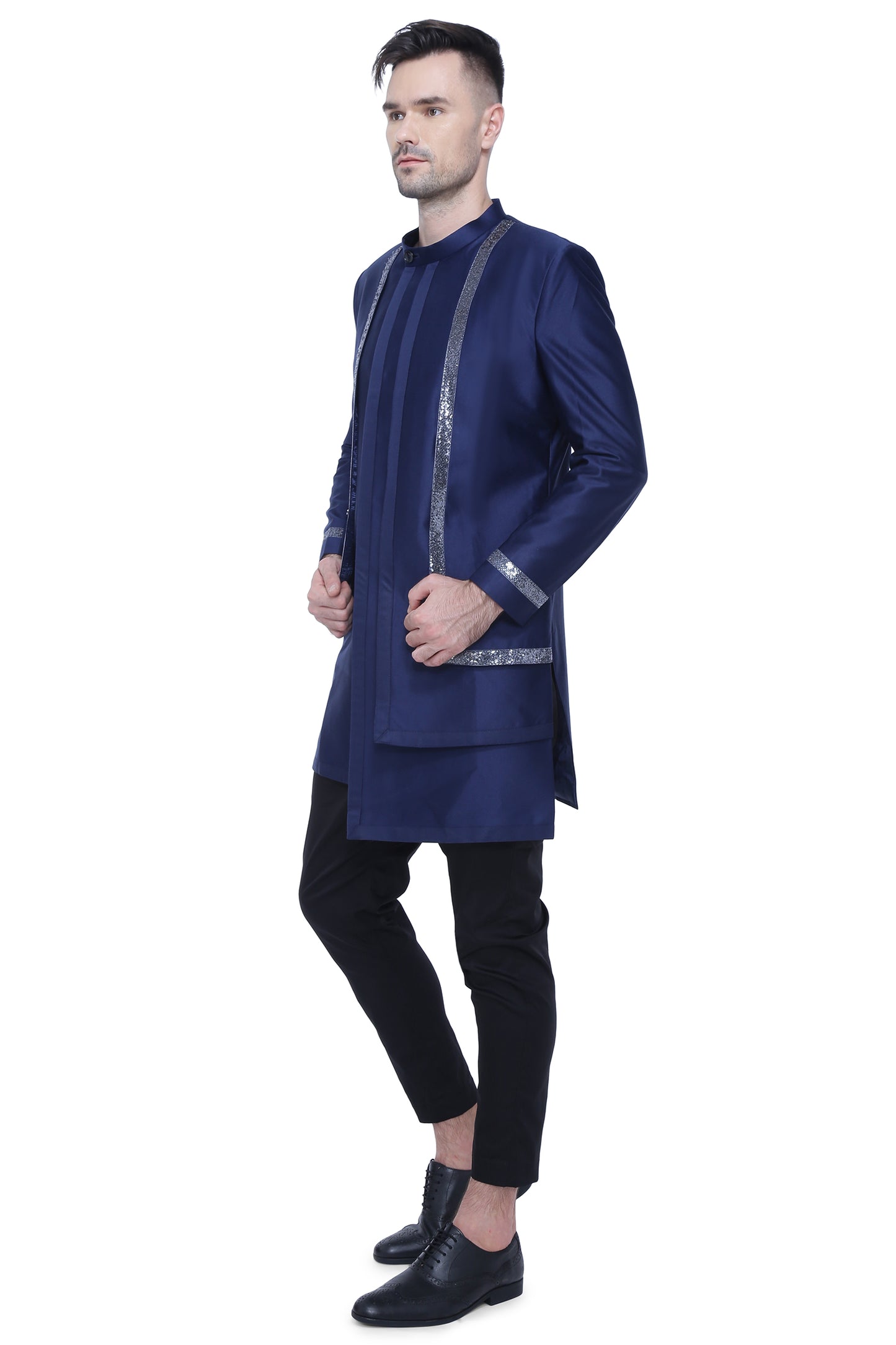 Navy Blue Layered Bandgala