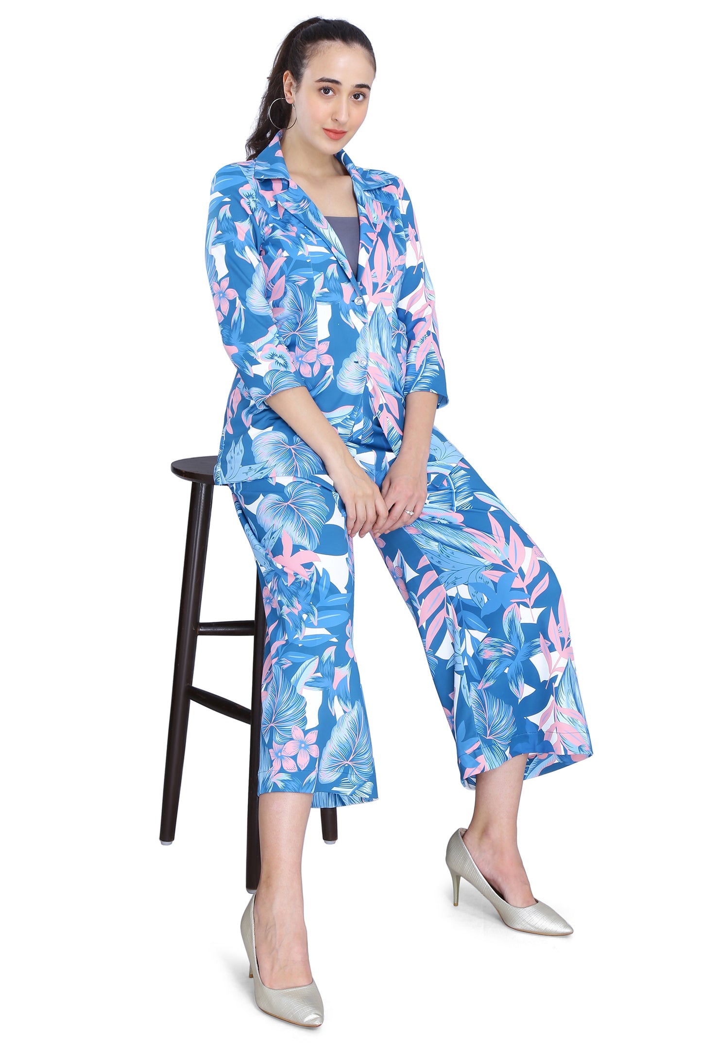 Blue Floral Printed Co-ord Set